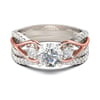 Jeulia Three Stone Two Tone Round Cut Sterling Silver Ring Set