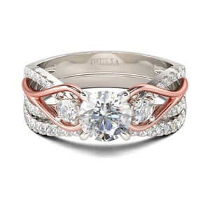Jeulia Three Stone Two Tone Round Cut Sterling Silver Ring Set