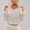 AKIRA All Rhinestone Zip Up Sweatshirt | White | Size 1X