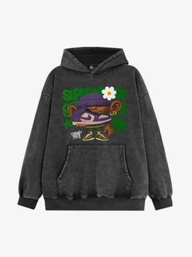 Street Cartoon Trend Sneakers Boy Hoodie - Washed Black / XXL
