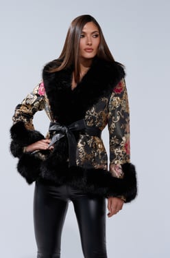 AKIRA Kenzy Luxe Fur Trim Moto Jacket | Black | Size XL