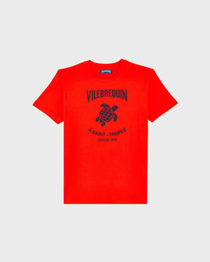 Vilebrequin - Men Cotton T-shirt Embossed Vilebrequin Logo - Tee Shirt - Portisol - Red - Size XXXL