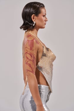 AKIRA Galaxy Ombre Sequin Halter Top | Size XL