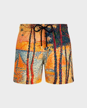Vilebrequin - Men 360 Swim Shorts Voile Et Pins - Vilebrequin X Paul Signac - Swimwear - Moopea - Yellow - Size XXXL