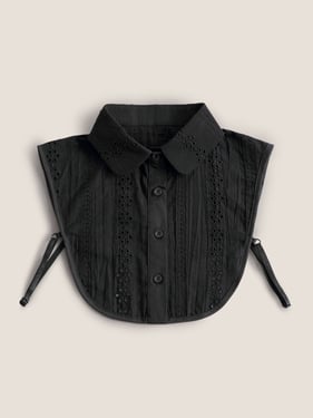 Cotton-Linen Textured Openwork Decorative Collar - Collared Black / One Size