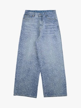 Thesupermade Ink Splashed Hotfix Rhinestone Baggy Jeans - 2306 - Blue / 2XL