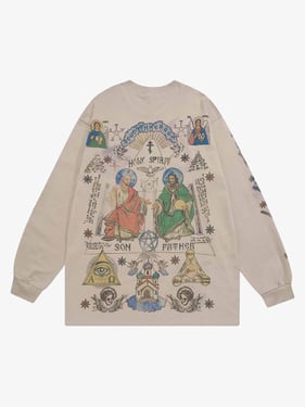 Thesupermade American High Street Graffiti Long Sleeve T-Shirt - Khaki / 2XL