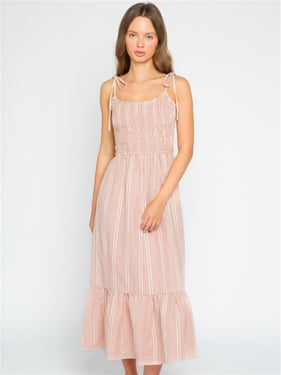 Daisy Street Stripe Maxi Dress - Red - XS