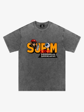 SUPM Trendy Hip-Hop Monkey Graffiti Font T-Shirt - Washed Ash / XXL