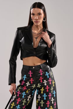 AKIRA Real One Faux Leather Blazer | Black | Size 1X
