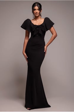 Goddiva Cape Sleeve Detail Front Tie Maxi Dress - Black