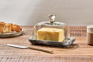 nkuku Kallso Marble Butter Dish | Serveware | One Size | Grey