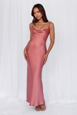 HELLO MOLLY The Penelope Cowl Satin Maxi Dress Rose