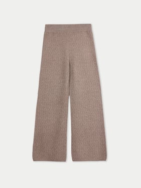 Organic Color Cashmere Wide-Leg Ajour Knit Pants - 2XL / taupe / WK1036-0057