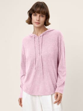 100% Extra-Fine Merino Wool Knit Hooded Sweatshirt SIA - Pastel Pink / L