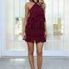 Pretty Wink Halter Mini Dress Wine