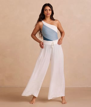 The Silky Luxe Palazzo Pants with Ties - White Sand / 2X