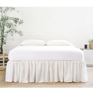 Gathered Cream Linen Queen Bed Skirt