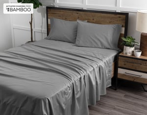 QE Home 310TC Bamboo Cotton Sheet Set with Activated Charcoal in Deep Grey, Split King
