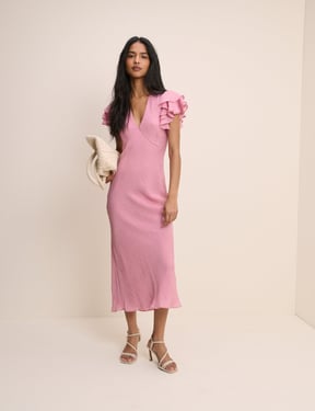 Pink Frill Sleeve Layla Midi Dress