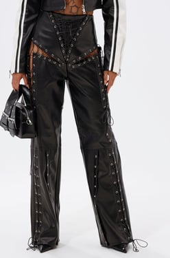 AKIRA Rock My World Faux Leather Lace Up Pants | Black | Size 1X