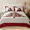 QE Home Christmas Tree Cotton Quilt Set, Patchwork, Red, King