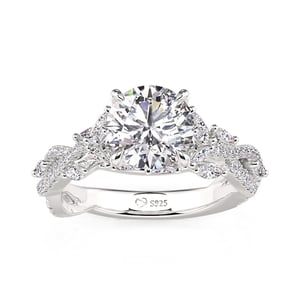 Jeulia Secret Garden Twisted Flower Leaf Round Engagement Ring