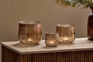 nkuku Konara Glass Tealight Holder | Candles Holders & Lanterns | Small | Copper Smoke