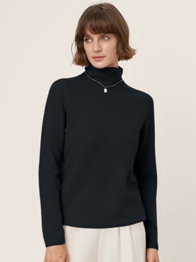 Premium Cashmere Blend Hand-Finished Seamless Turtleneck Knit Top TOVE - Charcoal Black / XXL