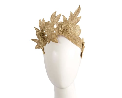 Gold lace crown fascinator headband by Max Alexander