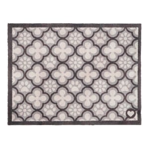Paw Print Moroccan Tile Grey Washable Doormat - 65x85cm