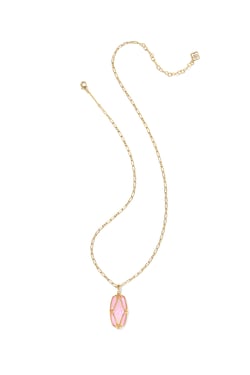 Elle Lattice Frame Gold Large Long Pendant Necklace Blush Ivory Mother Of Pearl