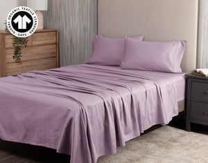 QE Home 300TC Organic Cotton Sheet Set in Amethyst Purple, GOTS Certified, Queen