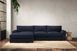nkuku Guddu Left Hand Chaise Sofa | Make To Order | Medium | Brera Linen Indigo