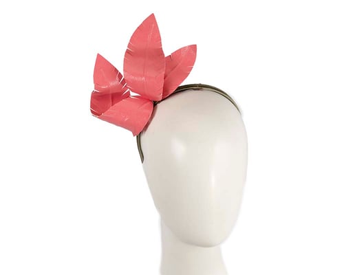 Coral leather flower headband fascinator by BELIEVERA