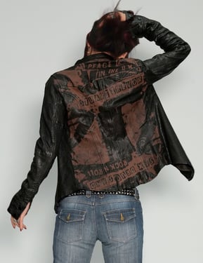 Peace' Laser Printed Leather Jacket