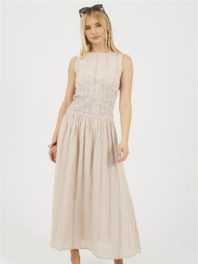 Brave Soul Stripe Midi Dress - Beige / White - L