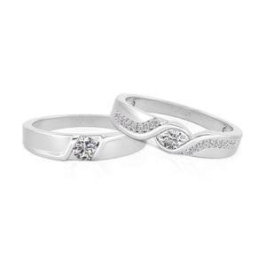 Jeulia Bypass Round Cut Couple Rings Set Sterling Silver