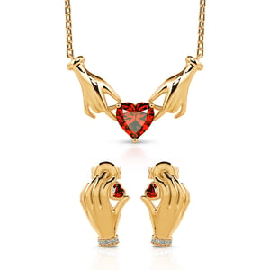 Jeulia "Catch Your Heart" Heart Cut Sterling Silver Jewelry Set