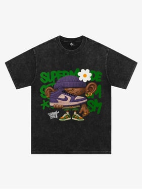 Street Cartoon Sneaker Graffiti Sneaker T-shirt - Washed Black / XXL