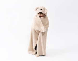QE Home Hooded Animal Throw in Rover the Bear, Beige