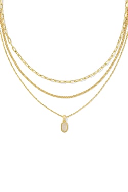 Mini Elisa Gold Triple Strand Necklace Iridescent Drusy