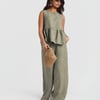Khaki Stripe Peplum Top - L