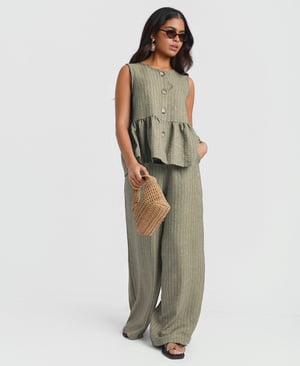 Khaki Stripe Peplum Top - XL