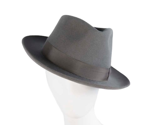 Grey rabbit fur wide brim fedora hat