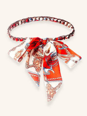 Vintage Blossom Bow Silk Scarf with Woven Belt OPHELIA - Red / One-Size