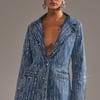 AKIRA Never Come Down Rhinestone Denim Blazer | Size Medium