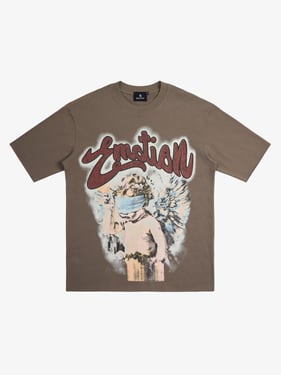 Retro Blindfold Angel Rhinestone Letter Graphic T-Shirt - Dark Brown / XL