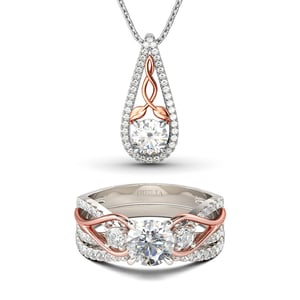 Jeulia Two Tone Round Cut Sterling Silver Jewelry Set