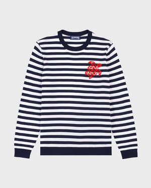 Vilebrequin - Men Cotton Crewneck Striped Sweater - Pullover - Porcros - Blue - Size XXXL